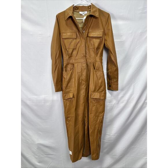 Marissa Webb x RTR Brown Front Slit Leather Shirt Dress Size 4 with Small Holes - Picture 4 of 10